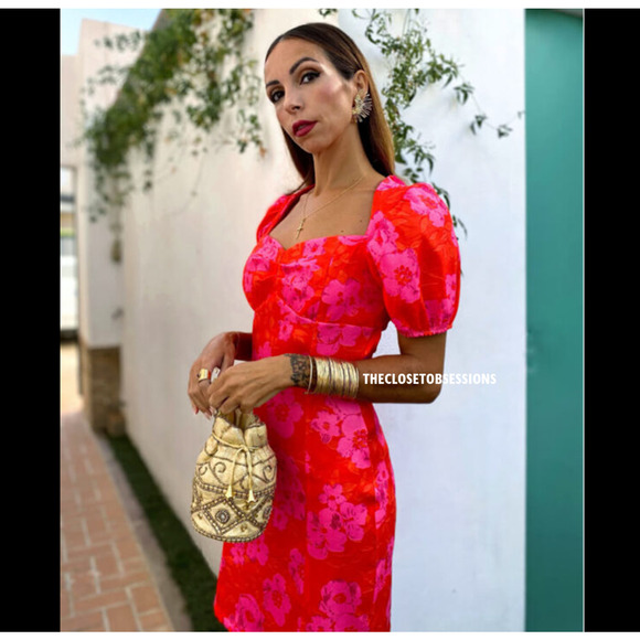 ZARA Open Back Mini Dress Puff Sleeve Fuchsia NWT - Picture 10 of 16